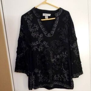 Lauren Michelle Black Tunic with Silver Embroidery, Stretch